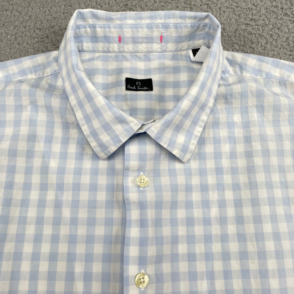 Paul Smith Button Down Shirt Mens XL Blue Gingham Plaid Cotton Long Sleeve